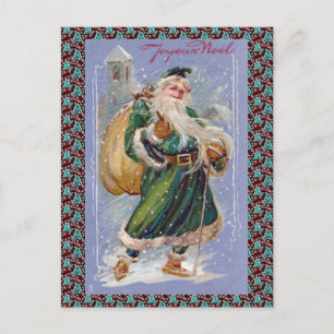 Joyeuze Noel aka Merry Christmas Green Santa Claus Feestdagenkaart
