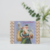 Joyeuze Noel aka Merry Christmas Green Santa Claus Feestdagenkaart (Staand voorkant)