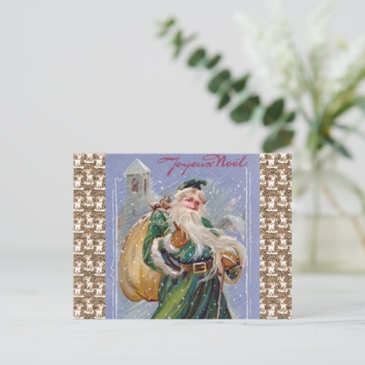 Joyeuze Noel aka Merry Christmas Green Santa Claus Feestdagenkaart (Staand voorkant)