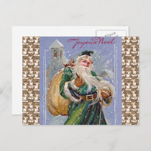 Joyeuze Noel aka Merry Christmas Green Santa Claus Feestdagenkaart (Voorkant / Achterkant)