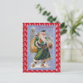 Joyeuze Noel aka Merry Christmas Green Santa Claus Feestdagenkaart (Staand voorkant)