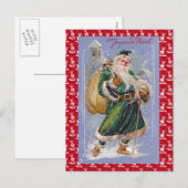 Joyeuze Noel aka Merry Christmas Green Santa Claus Feestdagenkaart (Voorkant / Achterkant)