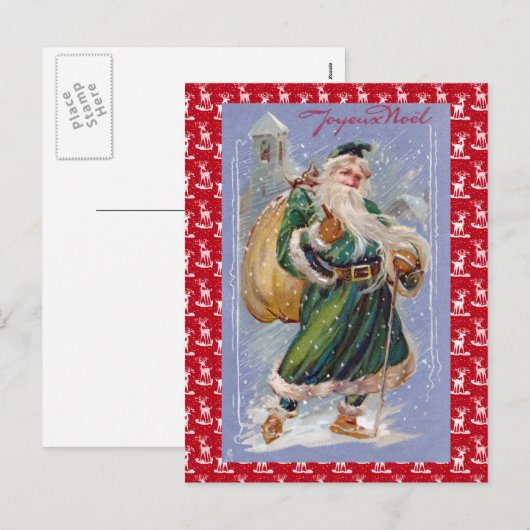 Joyeuze Noel aka Merry Christmas Green Santa Claus Feestdagenkaart (Voorkant / Achterkant)