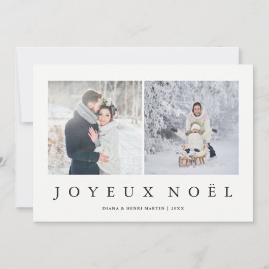 Joyeuze Noel | French Modern Christmas Two Foto Feestdagenkaart (Voorkant)