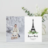 Joyeuze Noel | Parisian Christmas with your Photo Feestdagenkaart (Staand voorkant)