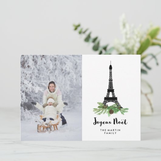 Joyeuze Noel | Parisian Christmas with your Photo Feestdagenkaart (Staand voorkant)