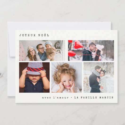 Joyeuze Noel Photo Collage | Black Gingham Feestdagenkaart (Voorkant)