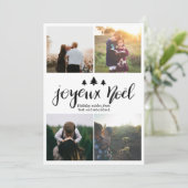Joyeuze Noel Typography | Four Holiday Photo Feestdagenkaart (Staand voorkant)