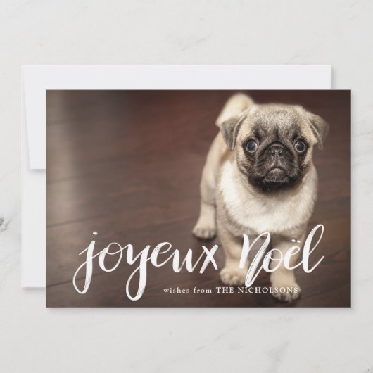 Joyeuze Noel Typography | Holiday Photo Feestdagenkaart (Voorkant)