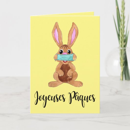 Joyeuze Pasen French Easter Face masked Bunny Feestdagen Kaart (Voorkant)