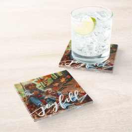 Joyfall Autumn Fall laat aangepaste foto achter Glazen Onderzetter