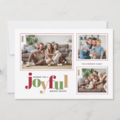 Joyful 3 Foto's Persoonlijke Boodschap Kerstmis Feestdagenkaart (Voorkant)
