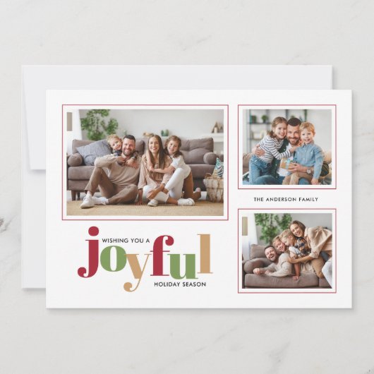 Joyful 3 Foto's Persoonlijke Boodschap Kerstmis Feestdagenkaart (Voorkant)