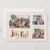 Joyful 3 Foto's Persoonlijke Boodschap Kerstmis Feestdagenkaart (Voorkant)