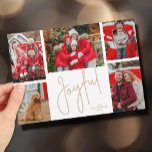 JOYFUL 5 Kerstmis Feestdagenkaart<br><div class="desc">Met kerstfeestkaarten met meerdere foto's kunt u uw namen en het woord Joyful op een unieke witte rasterachtergrond weergeven in het teken. Upload je favoriete 5 foto's en voeg je personalisatie aan de achterkant toe. Selecteer High Definition voor de beste fotokwaliteit. De Live Design Service kan u indien nodig helpen...</div>