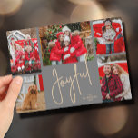 JOYFUL 5 Kerstmis Feestdagenkaart<br><div class="desc">Met kerstfeestkaarten met meerdere foto's kunt u uw namen en het woord Joyful op een unieke grijze rasterachtergrond weergeven in het teken. Upload je favoriete 5 foto's en voeg je personalisatie aan de achterkant toe. Selecteer High Definition voor de beste fotokwaliteit. De Live Design Service kan u indien nodig helpen...</div>