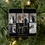 JOYFUL 5 Kerstmis Keramisch Ornament<br><div class="desc">Met kerstversieringen met meerdere foto's kunt u uw namen en het woord Joyful op een unieke zwarte rasterachtergrond weergeven in het teken. Upload je favoriete 5 foto's en voeg je personalisatie toe. Punten in onze winkel koppelen.</div>