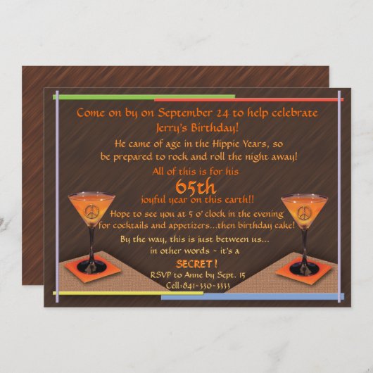 Joyful 65th Birthday Invitation Kaart (Voorkant / Achterkant)