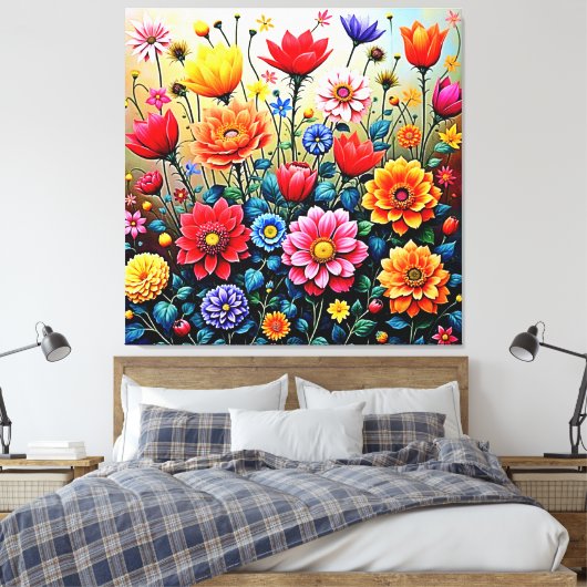 Joyful Abstract Flower Garden Design Canvas Afdruk (Insitu (Slaapkamer))