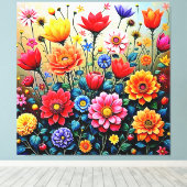 Joyful Abstract Flower Garden Design Canvas Afdruk (Insitu (Houten vloer))