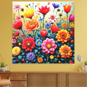 Joyful Abstract Flower Garden Design Canvas Afdruk (Insitu (Woonkamer))