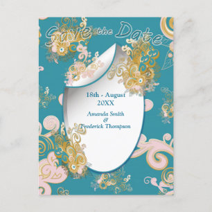 Joyful Abstract roze, Sky-blue - roze bloemen Aankondigingskaart