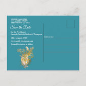 Joyful Abstract roze, Sky-blue - roze bloemen Aankondigingskaart (Achterkant)