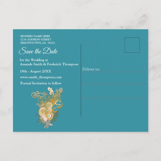 Joyful Abstract roze, Sky-blue - roze bloemen Aankondigingskaart (Achterkant)