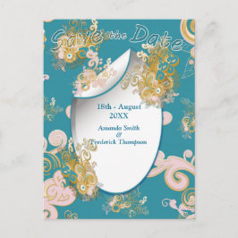 Joyful Abstract roze, Sky-blue - roze bloemen Aankondigingskaart