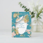 Joyful Abstract roze, Sky-blue - roze bloemen Aankondigingskaart (Staand voorkant)