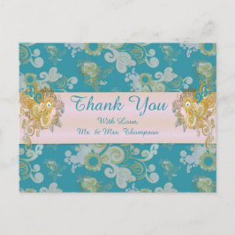Joyful Abstract roze, Sky-blue - roze bloemen Aankondigingskaart