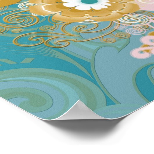 Joyful Abstract roze, Sky-blue - roze bloemen Poster (Hoek)