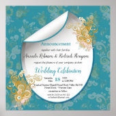 Joyful Abstract roze, Sky-blue - roze bloemen Poster (Voorkant)