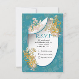 Joyful Abstract roze, Sky-blue - roze bloemen RSVP Kaartje