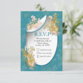 Joyful Abstract roze, Sky-blue - roze bloemen RSVP Kaartje (Staand voorkant)