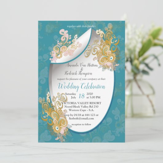 Joyful Abstract Snoep-blauw - Roze bloemen Kaart (Staand voorkant)