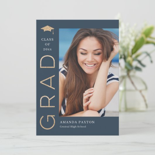 Joyful Afstudeerder Editable Color Afstuderen Invi Kaart (Staand voorkant)