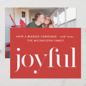Joyful and Blessed Red Photo met kerstfeestdag Feestdagenkaart (Voorkant / Achterkant)
