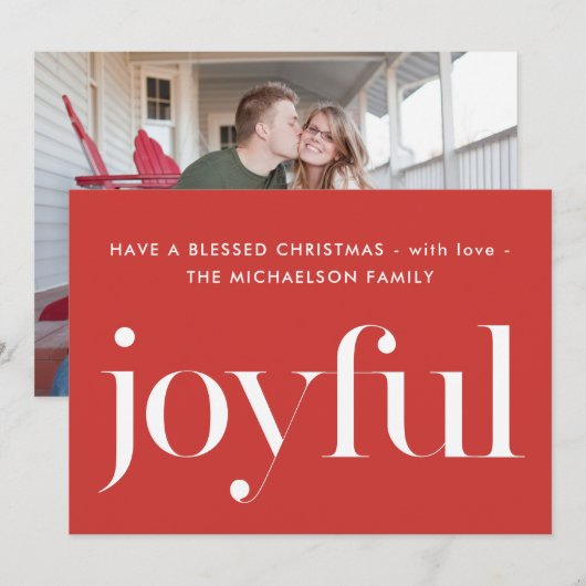 Joyful and Blessed Red Photo met kerstfeestdag Feestdagenkaart (Voorkant / Achterkant)