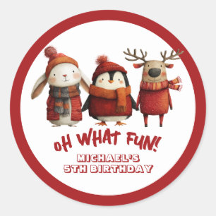 Joyful Animals Feestelijke Kerstfeest Kinderen Ver Ronde Sticker