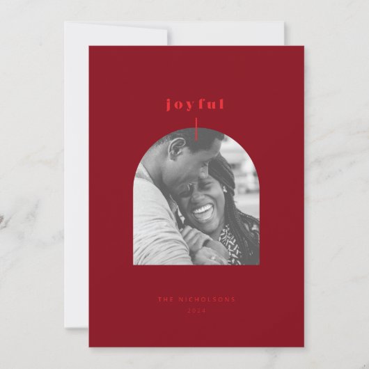 Joyful Arched Photo Holiday Card Feestdagenkaart (Voorkant)
