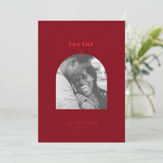 Joyful Arched Photo Holiday Card Feestdagenkaart (Staand voorkant)