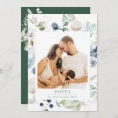 Joyful Arctic Winter Botanical foto Green Feestdagenkaart (Voorkant / Achterkant)