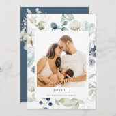 Joyful Arctic Winter Botanical Photo Blue Feestdagenkaart (Voorkant / Achterkant)