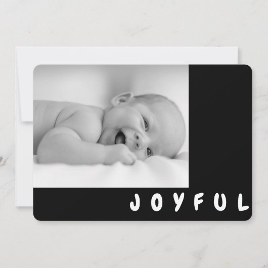 Joyful B/W Kind Foto Zwart Vakantie Kaart (Voorkant)