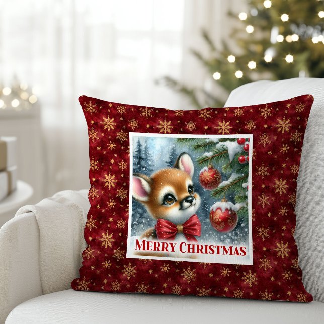 Joyful Baby Deer Snowy Forest Kids Gift Christmas  Kussen (Joyful Baby Deer Snowy Forest Kids Gift Christmas Pillow

)