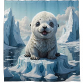 Joyful Baby Seal op een Iceberg badkamer Douchegordijn (Voorkant)