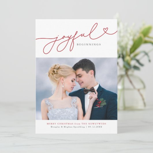 Joyful Beginnings Pas getrouwd Eerste Kerstkaart (Staand voorkant)