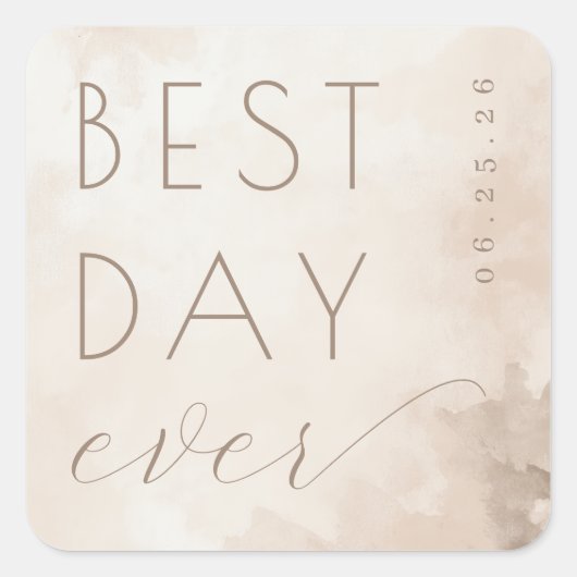 Joyful Beige Watercolor Wedding Sticker (Voorkant)