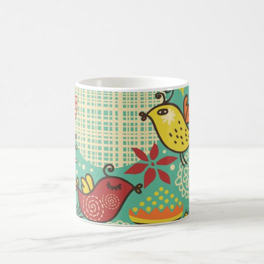 Joyful Birds in a Colorful Garden Mug Magische Mok (Center)